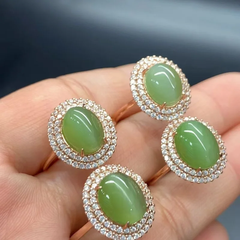 أنماط متعددة من حلقات Hetian Bi Jade مع ترصيع فضي S925 هدية للأقارب والأصدقاء