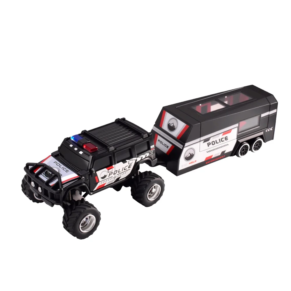 

9IMOD RC Police Car 2.4G APP Control Off-Road Truck with Lights, Sound, Suspension, All-Terrain Tires & Trailer for Kids