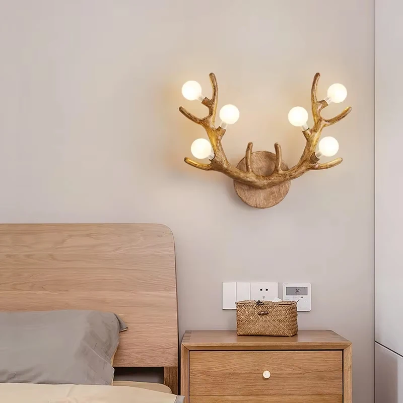 

Creative Deer Head Wall Lamps Personalized Living Room Background Wall Light Nordic Bedroom Bedside Lamp Modern Stair LED Lights