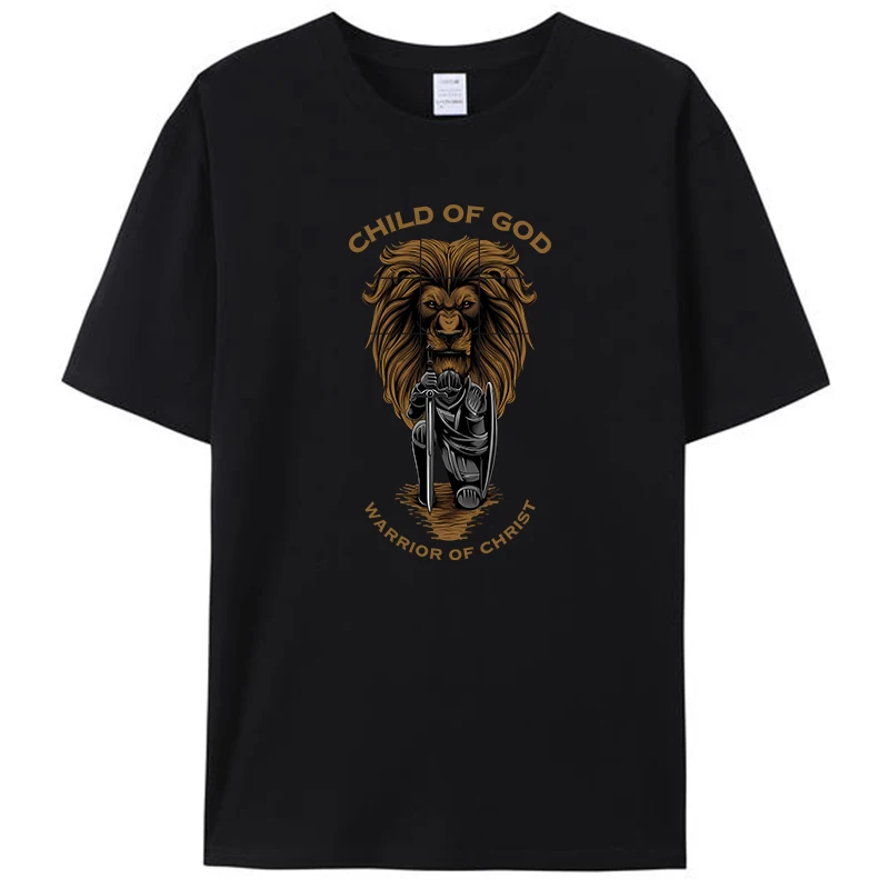 

Child of God Warrior of Christ Jesus Christian Lion Women Men's T-Shirt Tee Shirts Graphic Clothing Novelty Gift Streetwear