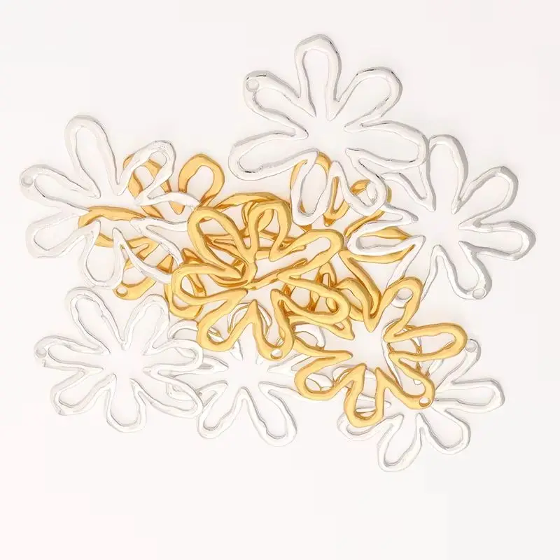 3 x Antique Gold Color Large Hollow Open Flower Charms Pendants For DIY Necklace Jewelry Making Findings Accessories 65x61mm