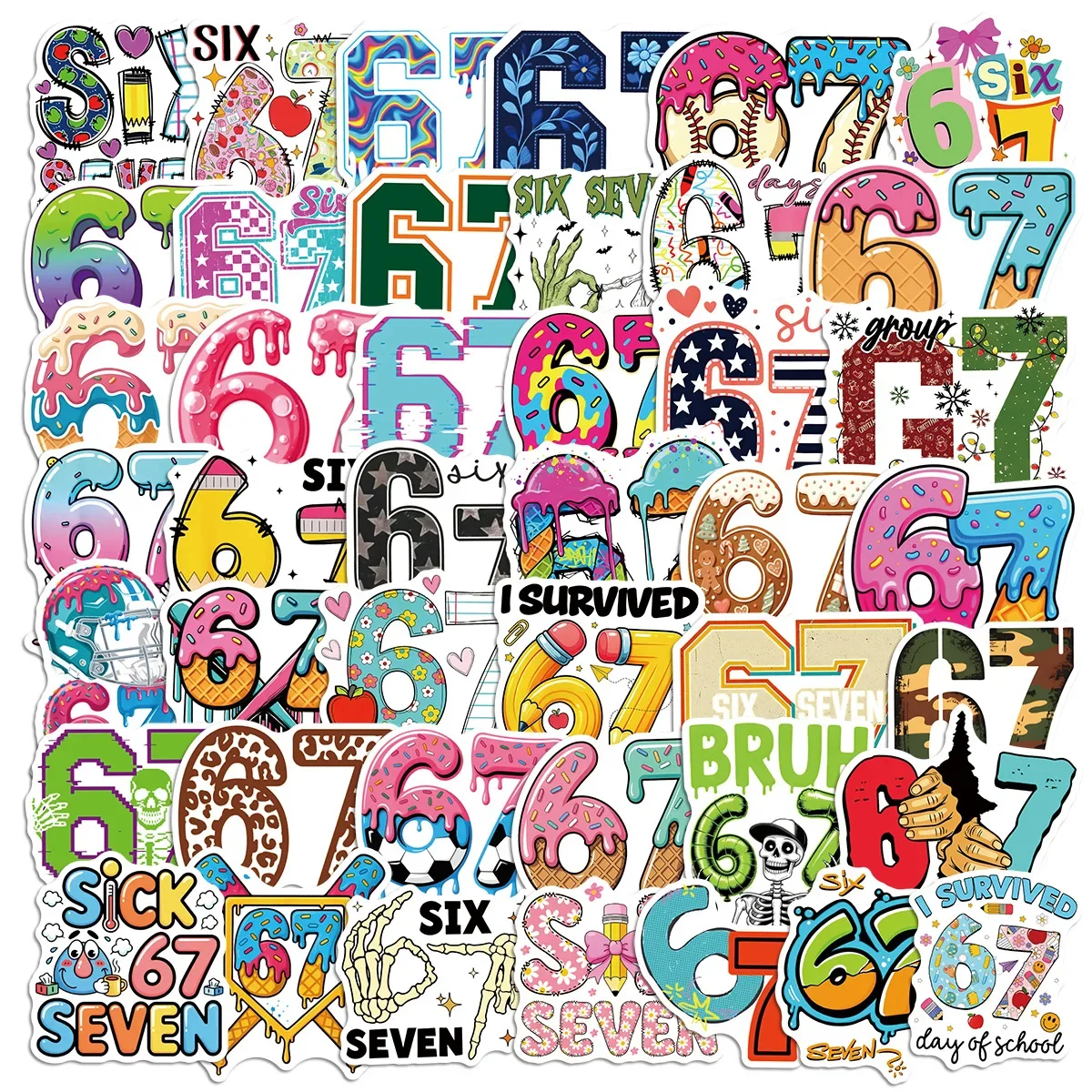 50 Stück Lustige 67 Graffiti-Aufkleber Sechs Sieben Kreative Cartoon-Sticker DIY Gepäck Handy Gitarre Tasse Skateboard Wasserfeste Aufkleber