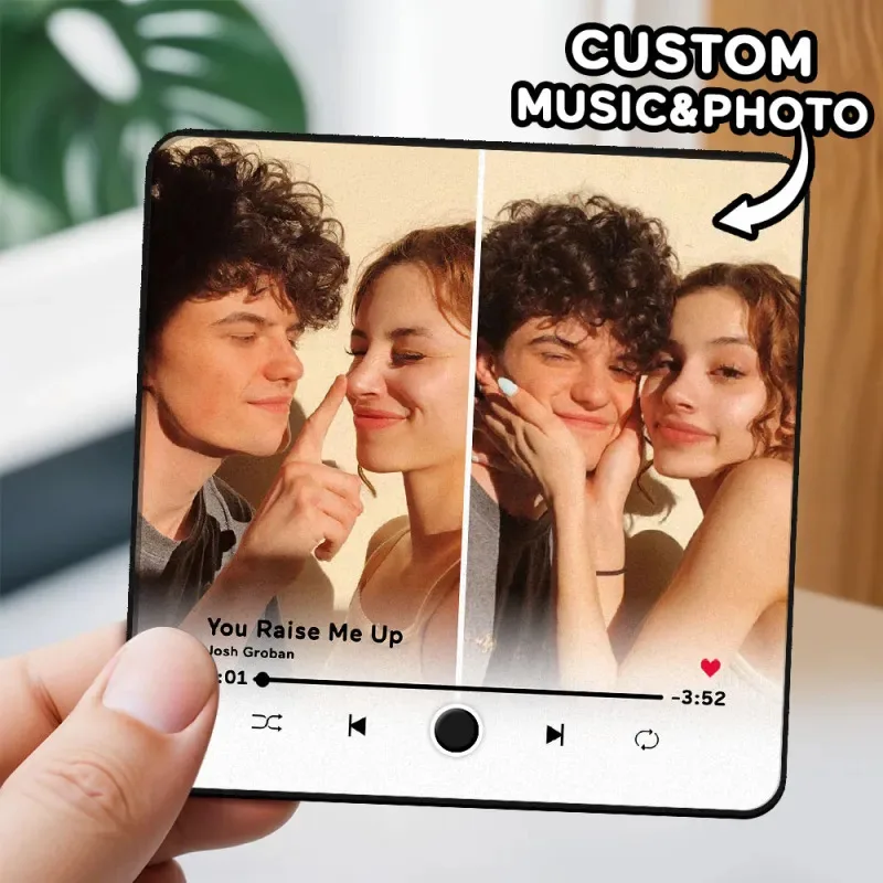 

Фотография по индивидуальному заказу, 2 шт., фото-музыкальный магнит на холодильник с рамкой, персонализированные магниты на холодильник для подарка на День святого Валентина