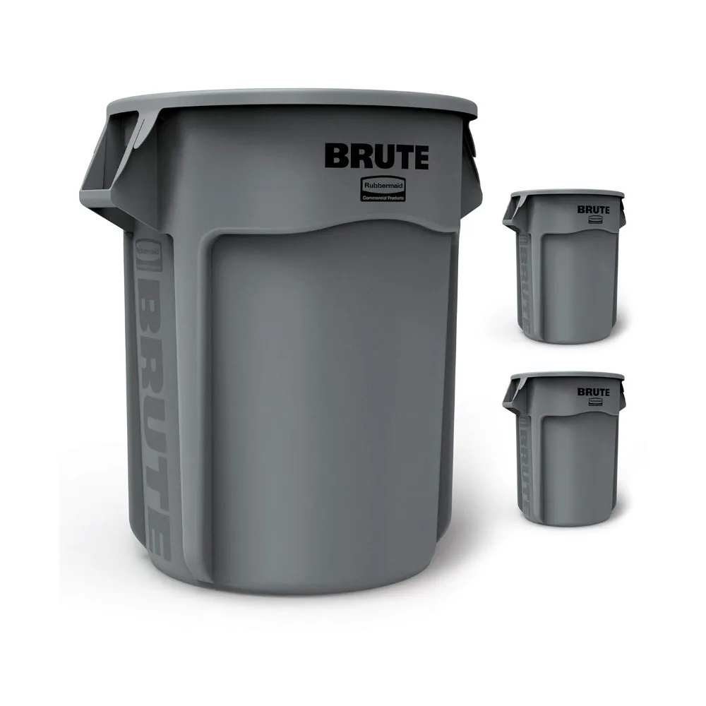 

Commercial Products BRUTE Heavy-Duty Trash/Garbage Can, 55-Gallon, Gray, Wastebasket for Home/Garage