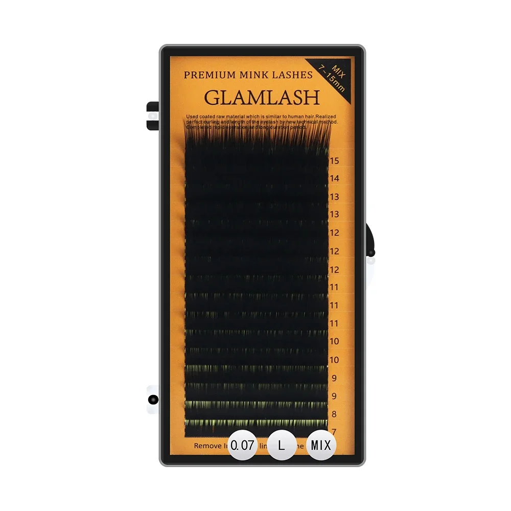 Glamlash 16行/ケース7〜15ミリメートルl/l +/lc/ld/lu (m) カールミックスミンクまつげエクステンション個別のソフトまつげメイクツール