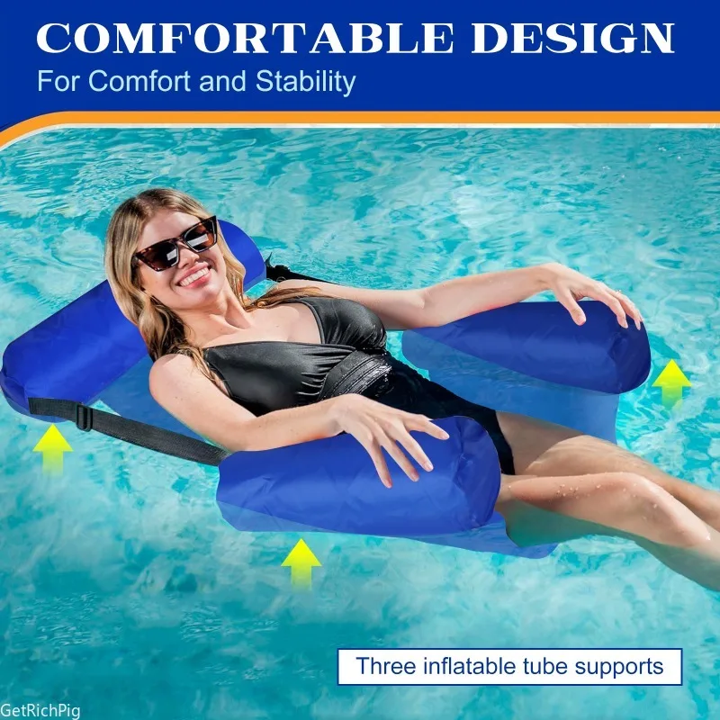 Hamaca Flotante Plegable, Tumbona Inflable para Piscina, Colchoneta Flotante, Cama Reclinable Flotante, Colchón de Aire para Piscina, Accesorios para Piscina