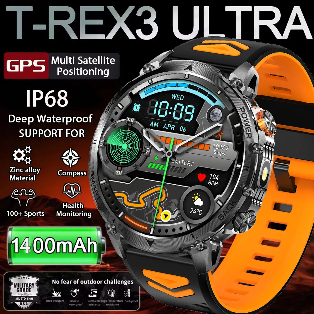 Nouvelle montre connectée GPS d'extérieur 1,46 pouces, 100+ sports, appels Bluetooth, étanche IP68, suivi de course, boussole, pour activités de plein air