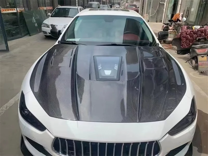 High Quality Front Hood for maserati Ghibli Carbon Fiber M Style Engine Hood Cover Ventilated Hood 1 Piece