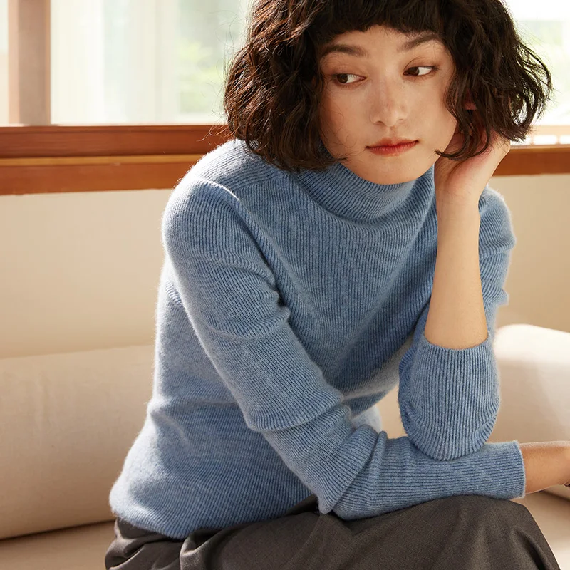 

Women's 100% Cashmere Sweater Winter New High Collar Thickened Hoodie Top Casual Solid Color Warm Jumper Basic Slimming Blouse