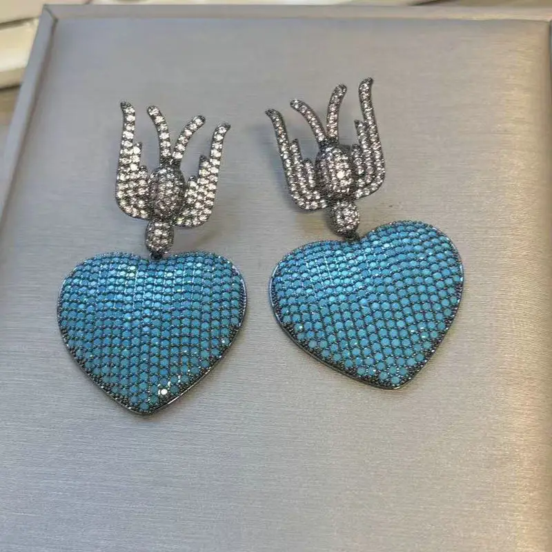 Bilincolor Vintage Blue Heart Dangling Earring for Women