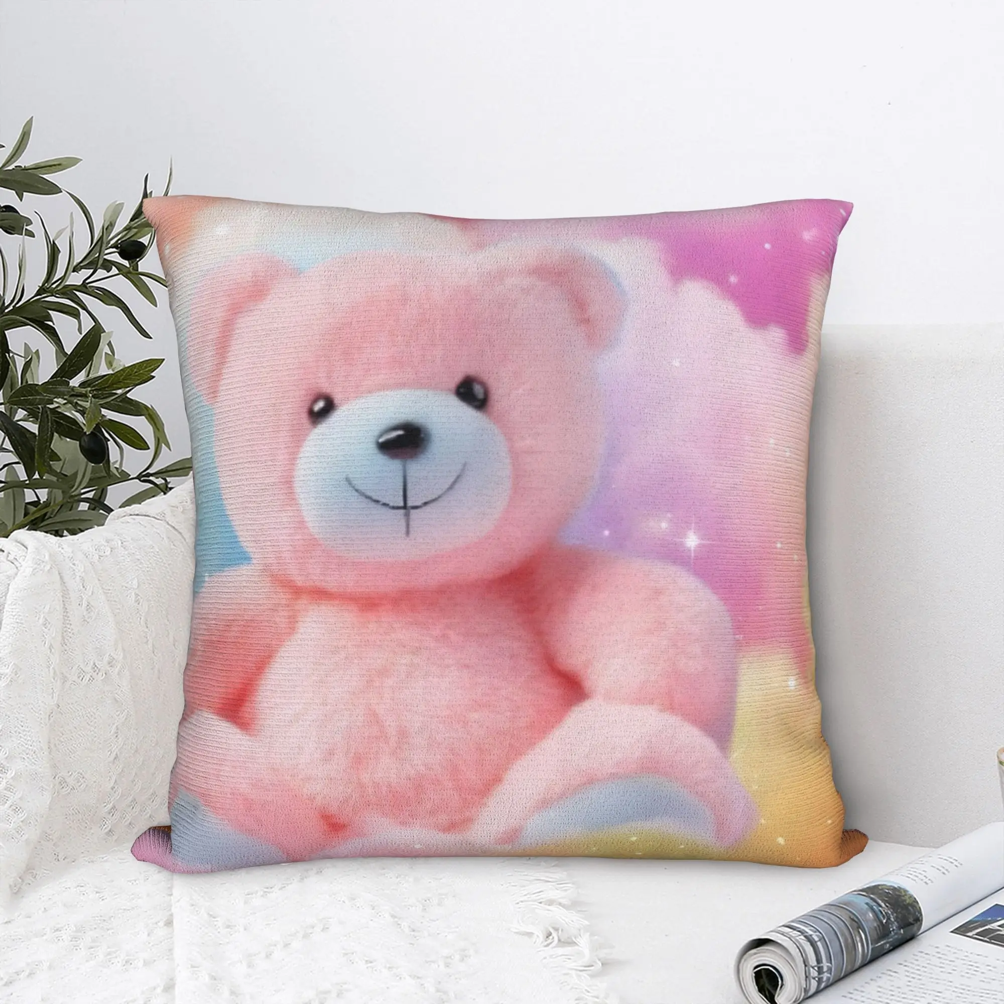 Pastel Polka Dot Playroom Cute Teddys Bear Square Pillow Cases  Cushion Cover Funny Throw Pillow Case Cover for Seat 40*40cm