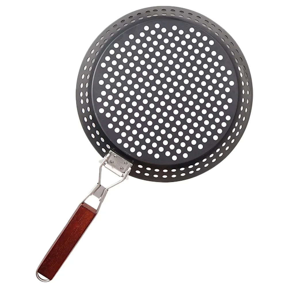 

Round Grill Skillet Iron Material Even Heat Distribution For Vegetables Meats Kabobs Outdoor Bbq Tool Grilling