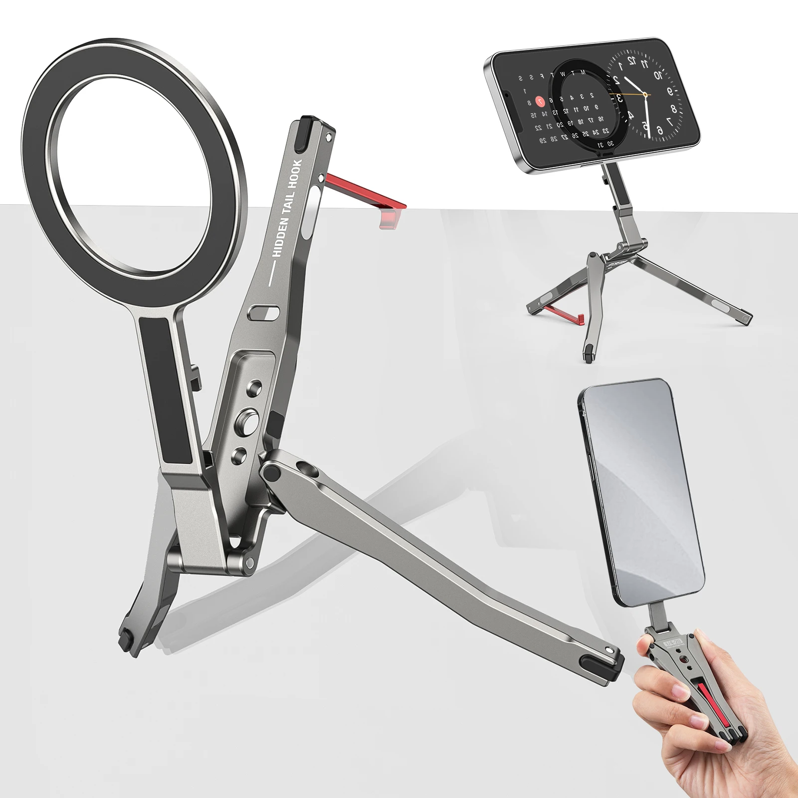 

CAMOLO MG-05G Magnetic Pocket Cell Phone Stand With Hidden Hook for iPhone 17/16/15/14/13/12 Foldable Tripod Mount W/ Arca-swiss