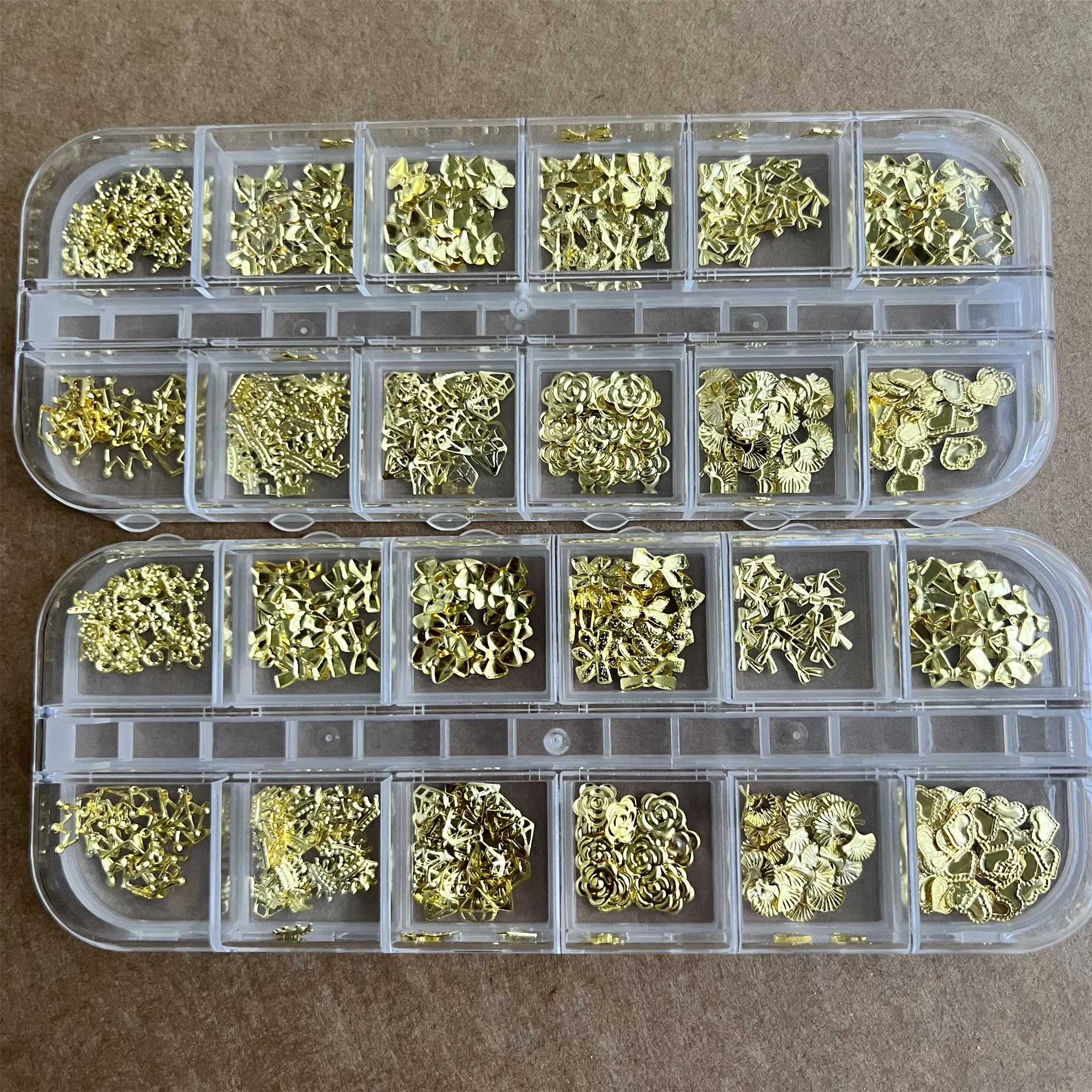 12 grilles/boîte Mini nœuds et couronnes Nail Art breloques alliage coeur camélia Rivets décorations d'ongles bijoux 3D pour bricolage manucure artisanat *