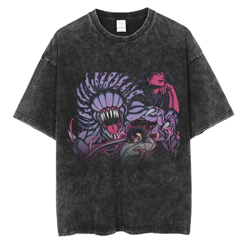 New 2024 Summer men vintage washed tshirt hip hop streetwear anime jujutsu Kaisen print T- Harajuku cotton t shirt top tee