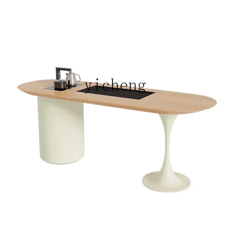 

XL cream wind solid wood tea table and chair combination balcony small apartment tea table office large board table