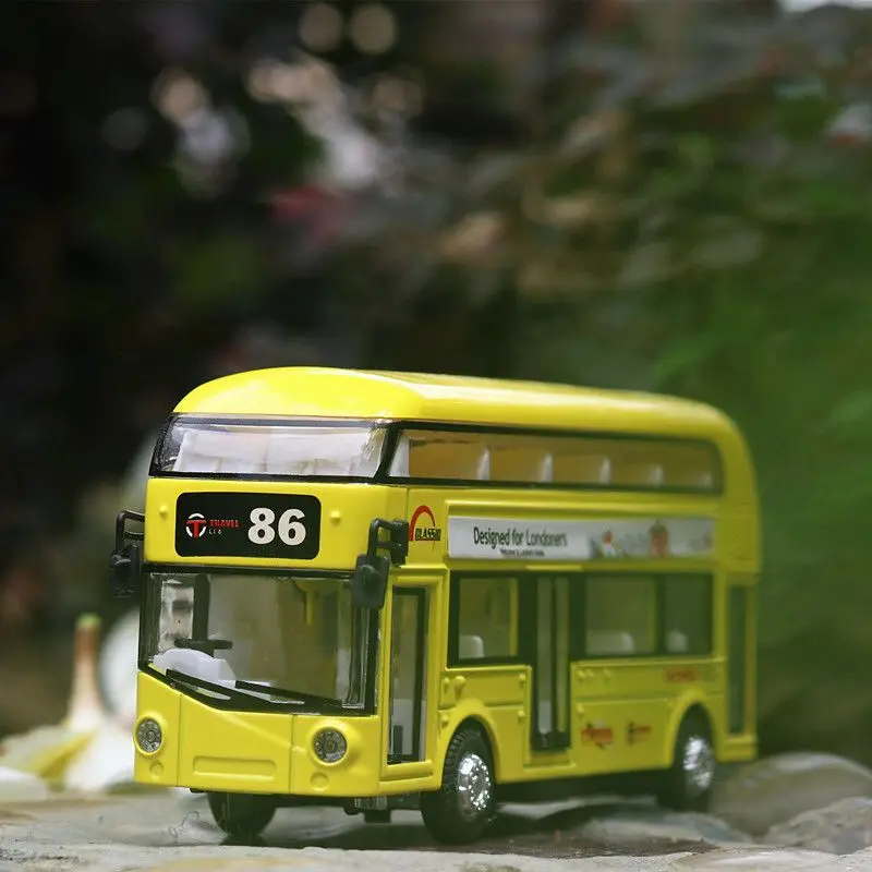 double decker bus alloy diecast model city sightseeing bus pull back light sound doors open kids boys toy collection gift