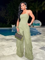 Sexy Spaghetti Strap Cargo Jumpsuit Women Summer Sleeveless Strapless Wide Leg Pants with Pockets One Pieces Romper Overall - Image 3