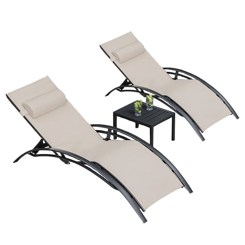 Chaise longue de balcon moderne imperméable, chaise de plage en alliage d\'aluminium, meubles de 3 pièces