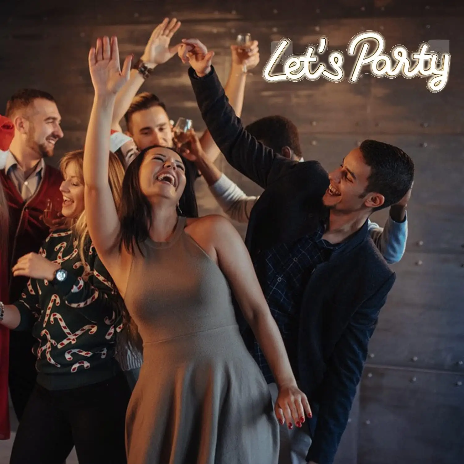 Let's Party Neon Sign Letter Warm White LED Neon Light Sign USB Advertisement Decor For Birthday Wedding Graduation Bar Gift