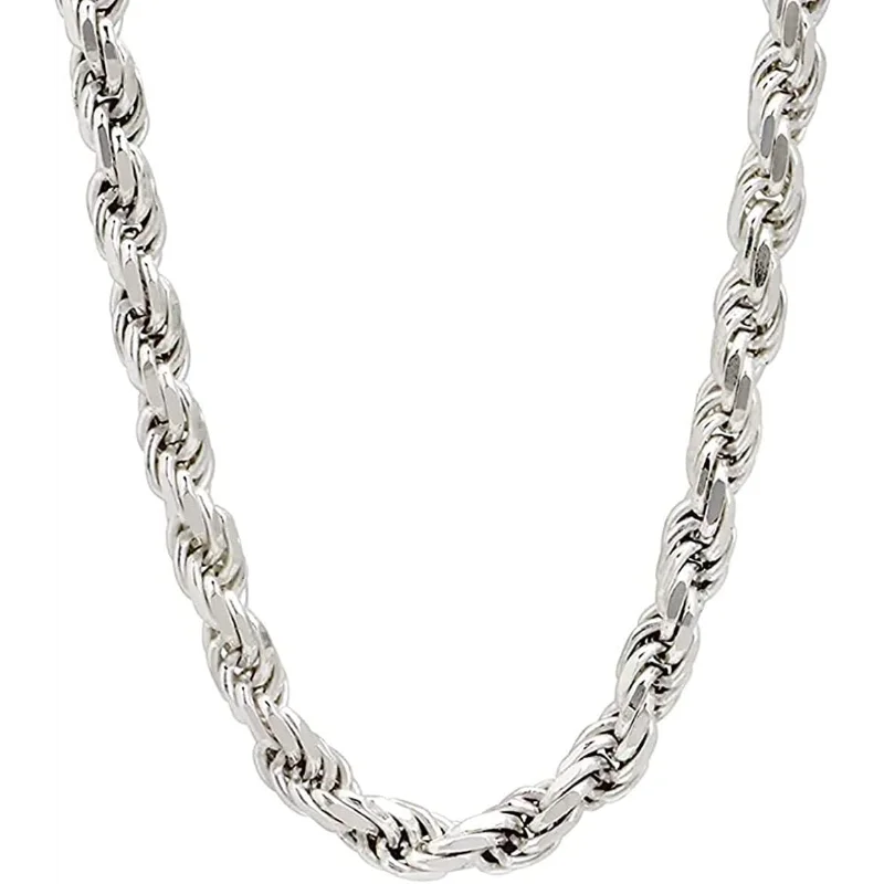 Silver 6mm Solid Italian Rope Diamond Cut Twist Link Chain Necklace with Gift Box for Men & Women - Made in Italy