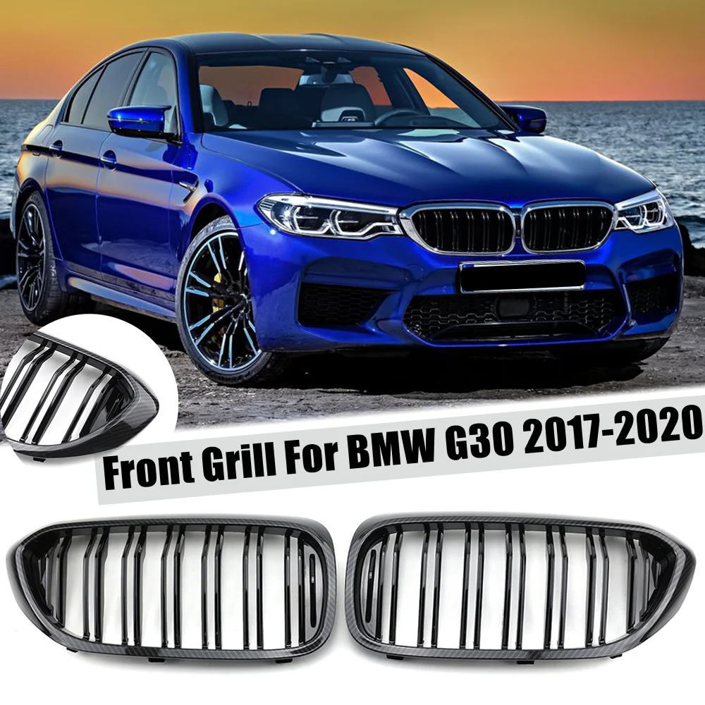 

Front Bumper Kidney Grille For BMW 5 Series G30 G31 2017-2020 520i 530i 540i Double Slat Glossy Black Carbon Fiber Look Grills