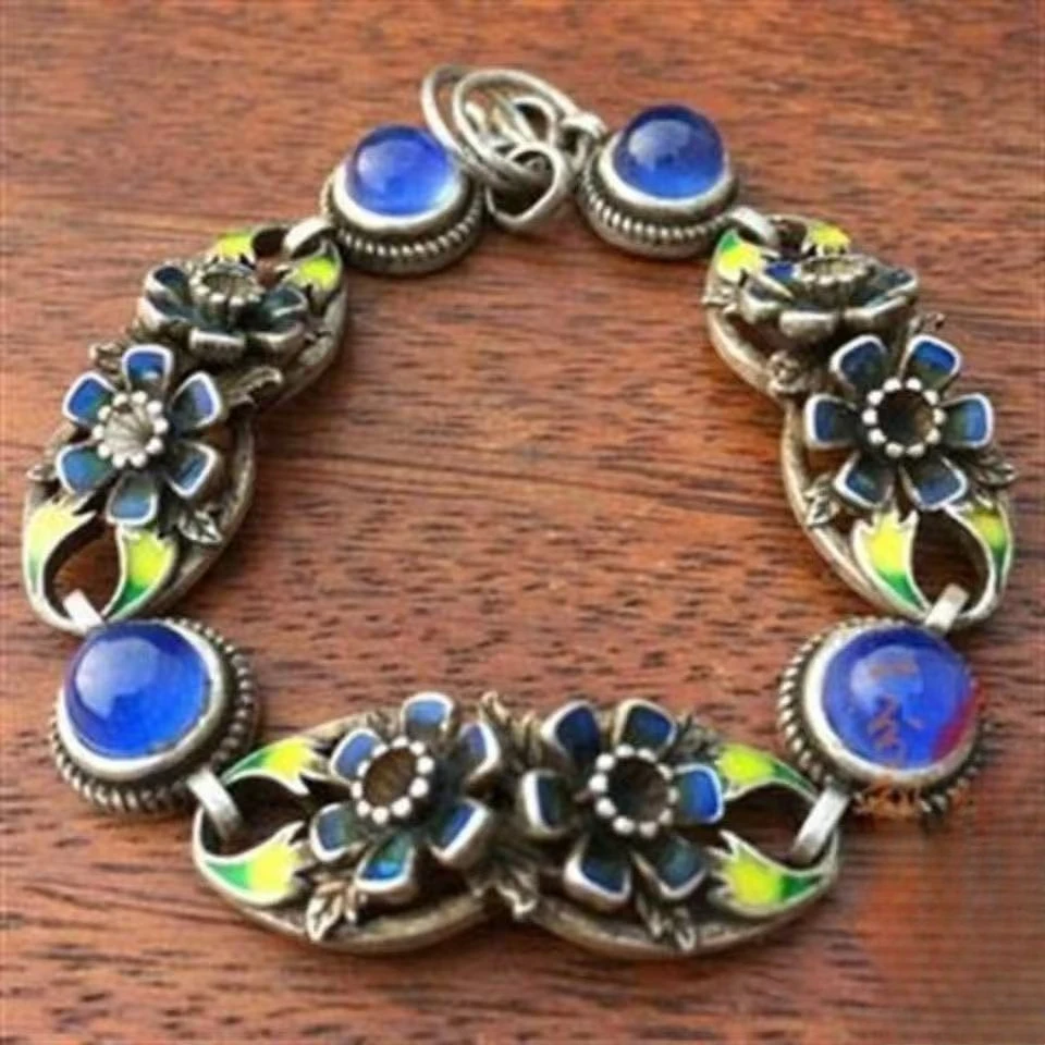 Vintage Silver Chain Bracelet Handcrafted with Gemstones Adjustable Link Design for Women Men