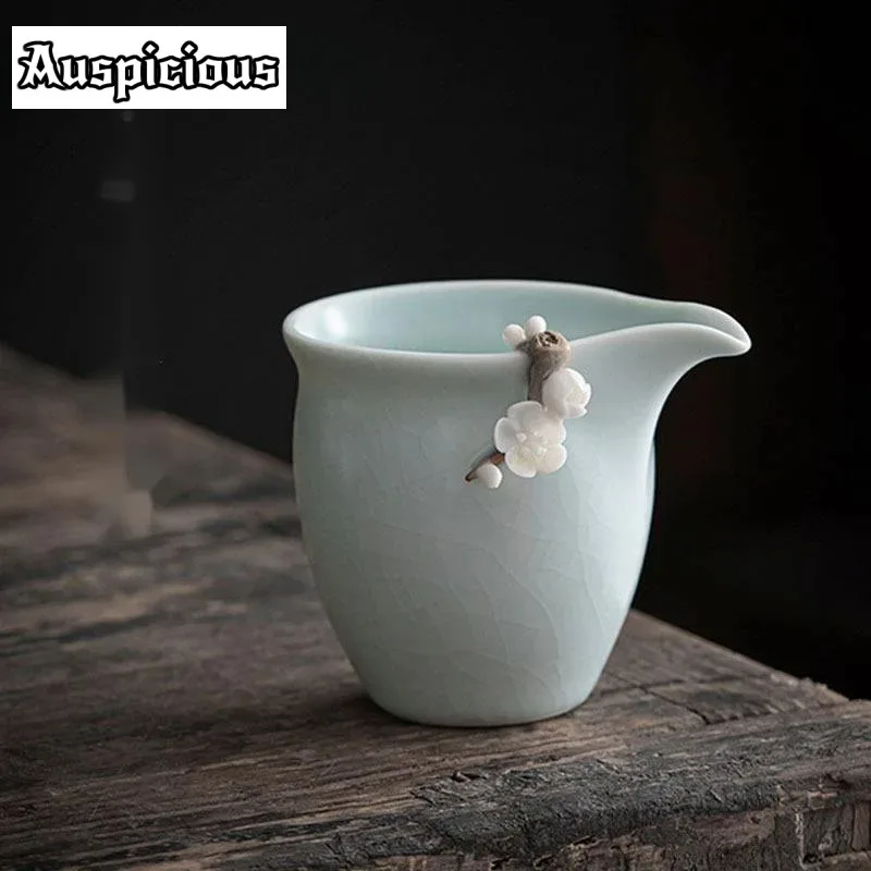 250ml Creative Sky Blueru Kiln Porcelain Tea Pitcher Hand Pinch Flower Ceramic Justice Cup Jingdezhen Divide Tea Chahai Teaset