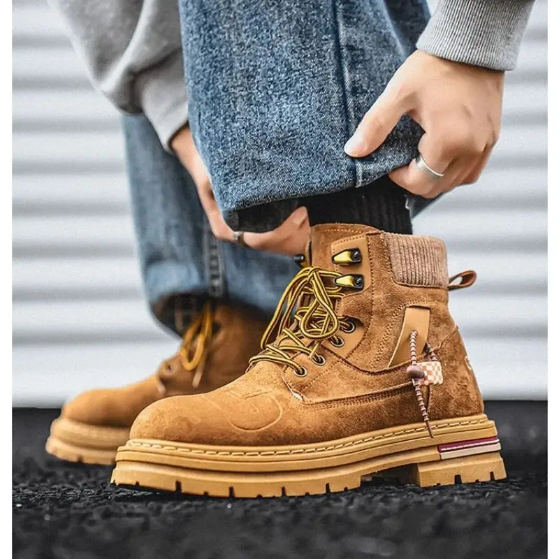 الرجعية الأمريكية عمال عالية أعلى أحذية الكاحل الخريف الشتاء الشباب في الهواء الطلق الجلود الرياضة أحذية تسلق الجبال #2