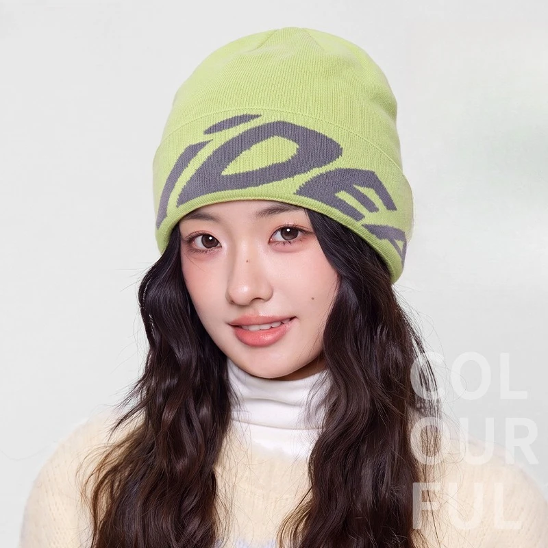 Autumn and Winter Thickened Knitted Hat Female Alphabet Jacquard Warm Cold Hat Trendy Casual Loose Face Small Wool Hat