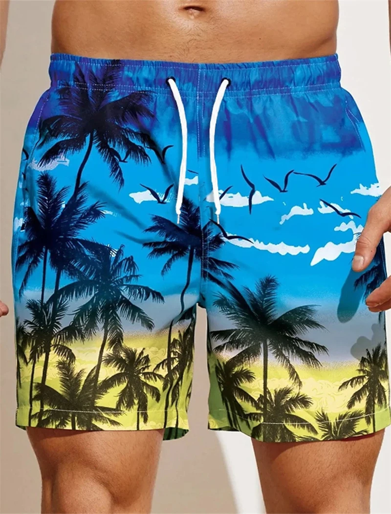 Men\'s Coconut Tree 3D Print Beach Shorts Women Loose Casual Hawaiian Holiday Swimming Trunks Kids Cool Streetwear Baggy Swimwear