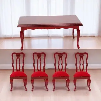 

1 set Retro Dining Chair Table Set 1 Miniature Table Chairs 12 Scale Tiny House Furniture Accessories Simulation Toy