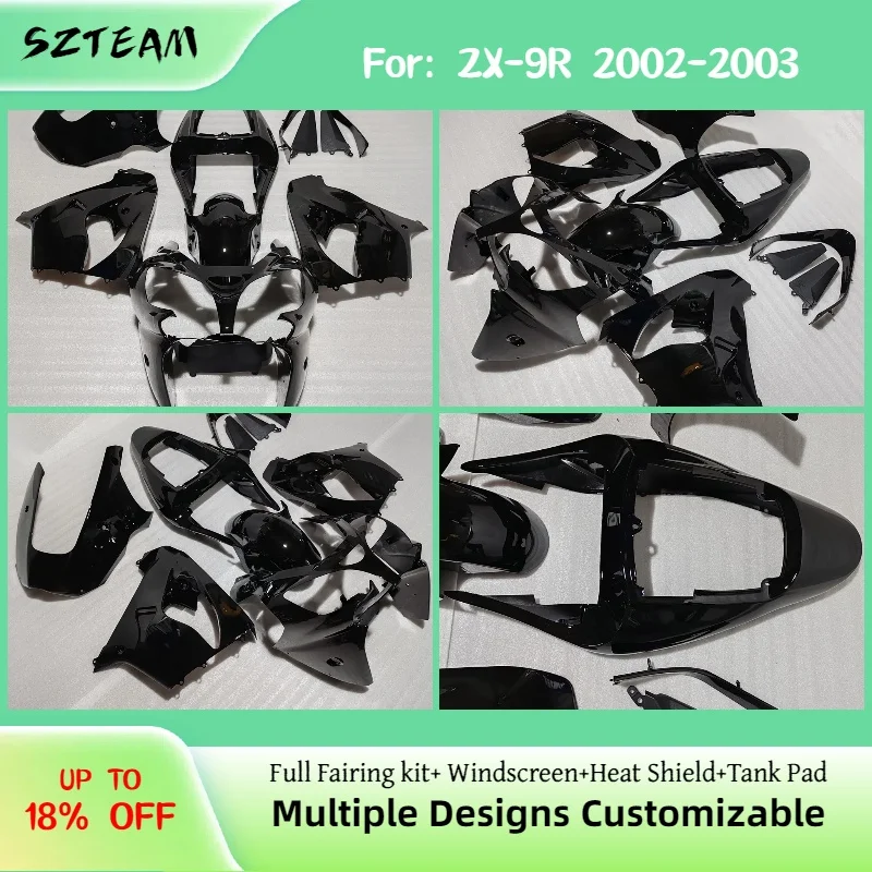 

Комплект обтекателей для Kawasaki ZX9R Ninja 2002 2003 ZX-9R 02 03, стеклянный черный комплект кузова, АБС-пластик, обтекатели для мотоцикла, комплекты кузова