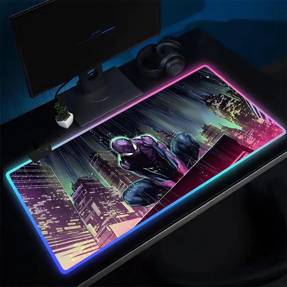 Cartoon S-Spider-human Mouse Pad Anime Gaming Mouse Pad LED Table Pads Backlit Rubber Desktop XXL Mousepad RGB Desk Mats