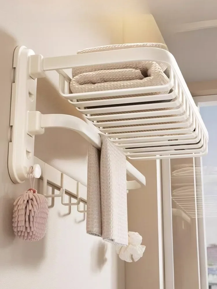 Wall Mounted Foldable Towel Rack Space Saving Bathroom Towel Holder Rustproof Sleek Design Towel Holder Bathroom Accessories