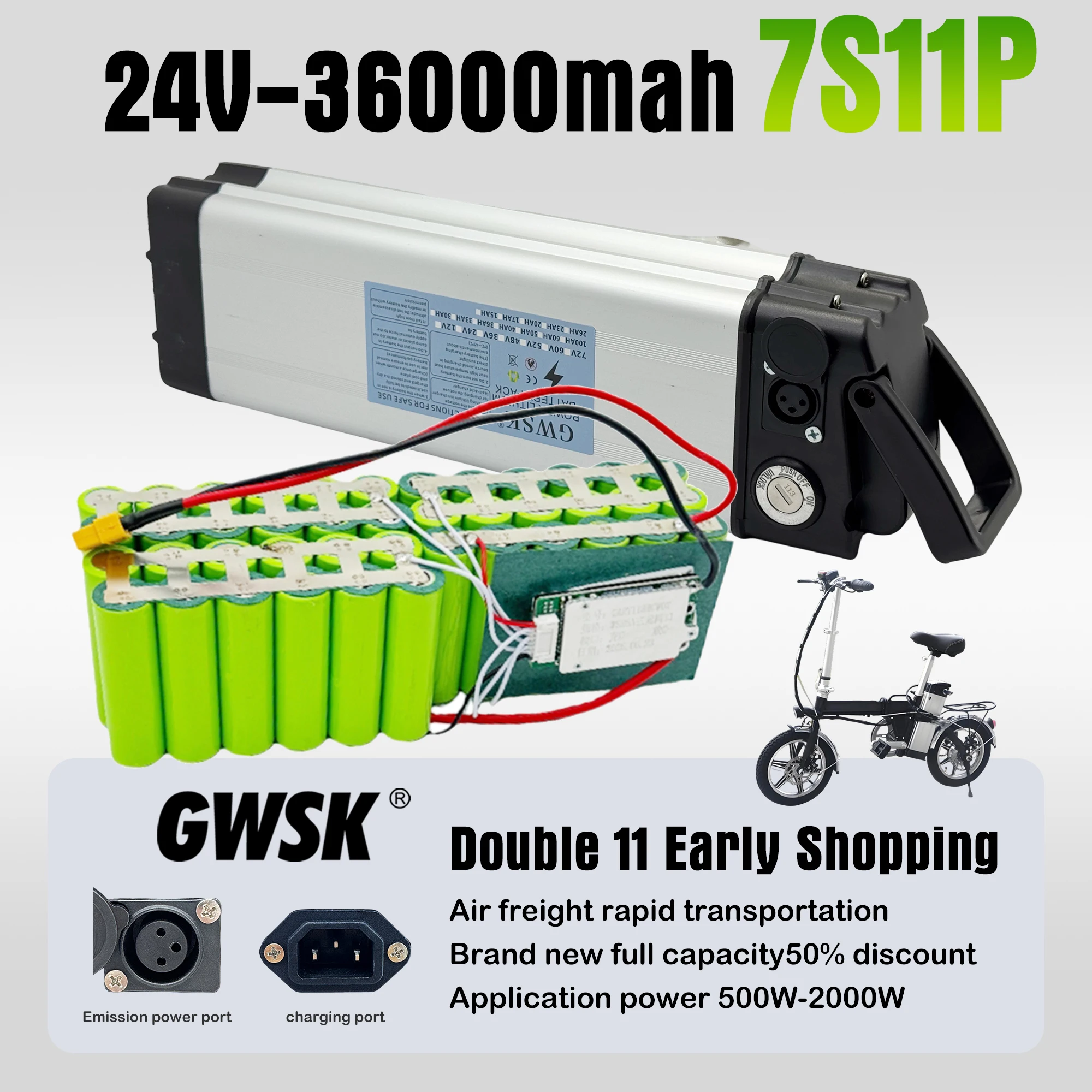 

Air freight, 18650 battery Silver Fish battery 36V 48V 24V electric bicycle folding bike, ensuring sufficient capacity,
