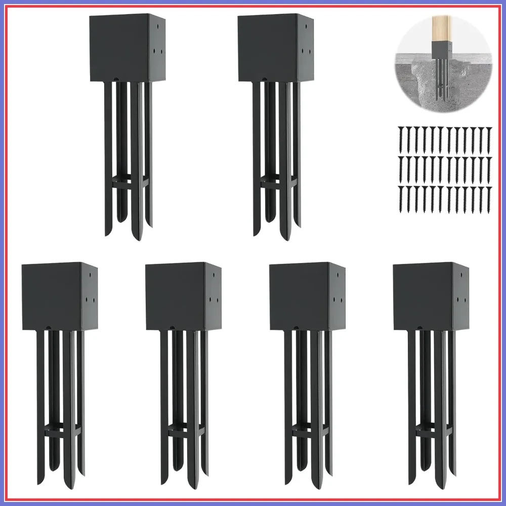 

6 Pack 4x4 Concrete Post Anchor, 3.6x3.6 Actual Size for Fence Deck Railing Pergola