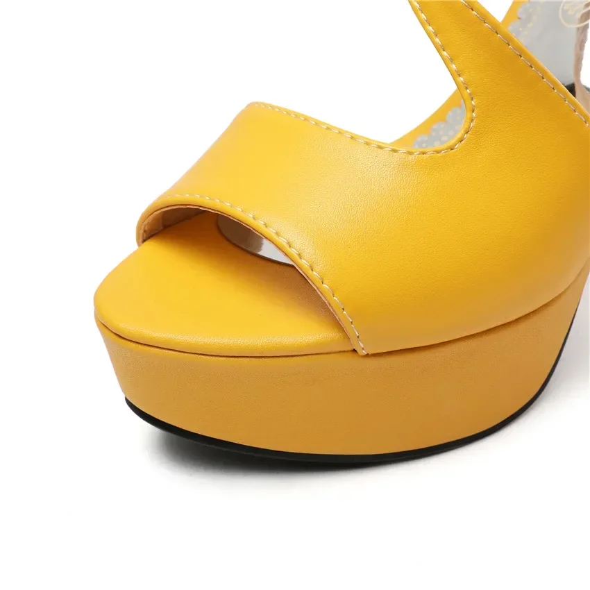 Plus Size Women Platform Sandals High Chunky Heels Yellow White Red Office Party Club Fashion Lady Cool Summer Ankle Strap Shoes view 6