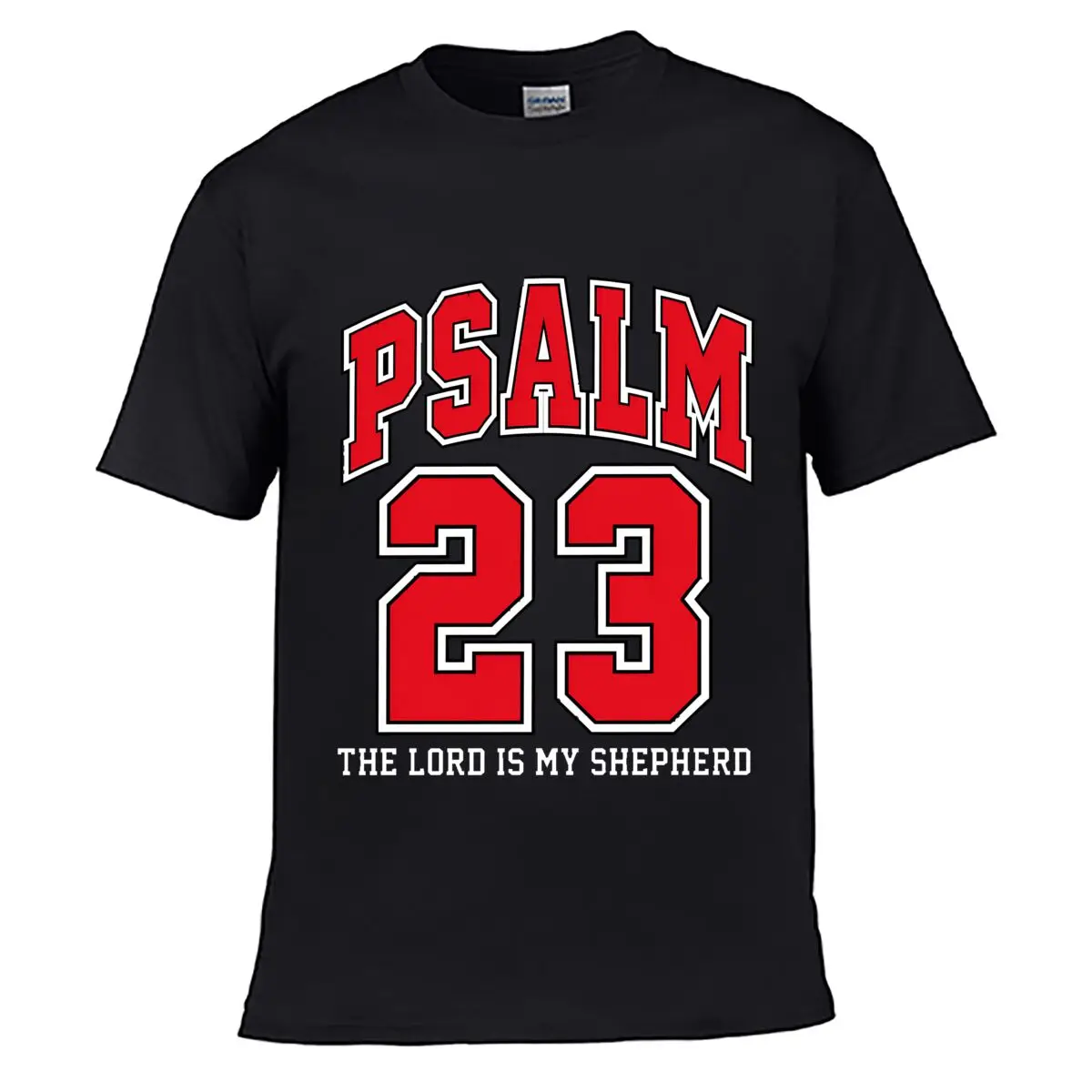 Psalm 23 Red Varsity Bible Verse Design Loose Vintage Distressed Washed Casual Tee