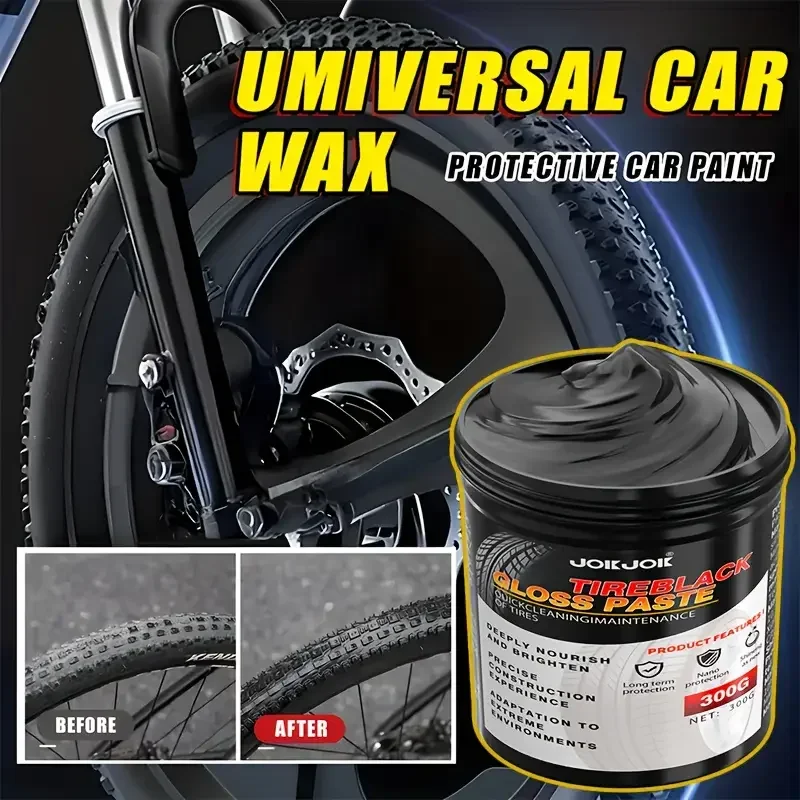300G Car Tire Gloss Wax-Black Durable Anti-Aging Polishing Wax,Suitable for Polishing and Refurbishing Car Interiors, Motorcycle