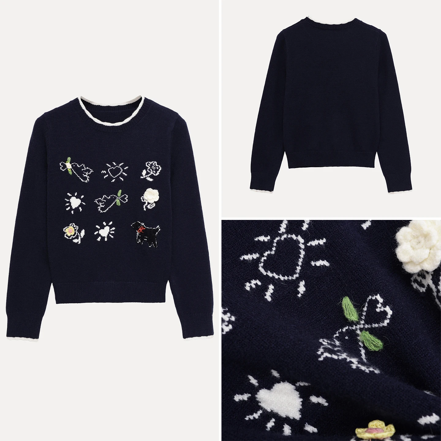 

Модный вязаный свитер с милыми узорами для женщин, осень 2024, индивидуальный дизайн на крючках ручной работы, повседневная одежда, длинный све