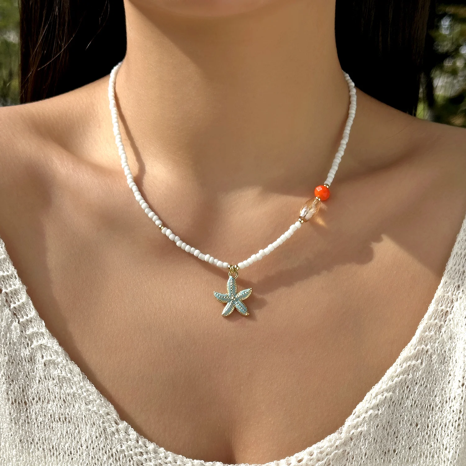 Collana con ciondolo conchiglia stella marina in ceramica colorata bohémien per donna, girocollo con perline fatto a mano, regalo di gioielli in stile vacanza