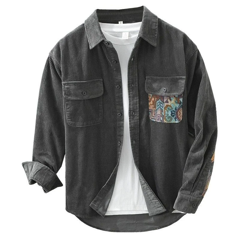Stylish Corduroy Long Sleeve Shirt Men Loose Casual Shirt Jacket Top