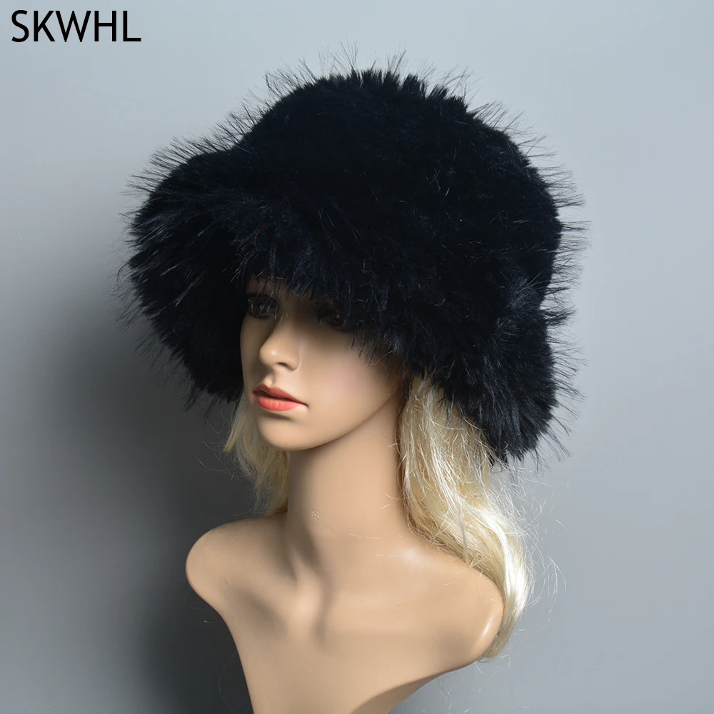 

2024 New Fall Winter Women's False Raccoon Fur Cap Russian False Fur Hats Dome Fashion Thick Downy windshield Mongolian Fur Hat