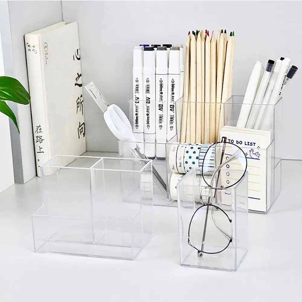 

High Quality Acrylic Pen Holder Transparent 6 Grids Stationery Storage Box Sorting Storage Desktop Organiser Pen Container