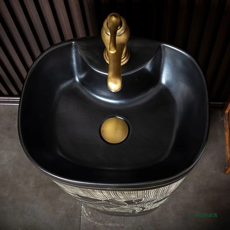 Chinese retro keramische verticale wastafel buitenbalkon kolomwastafel geïntegreerde wastafel van vloer tot plafond Aanpasbaar