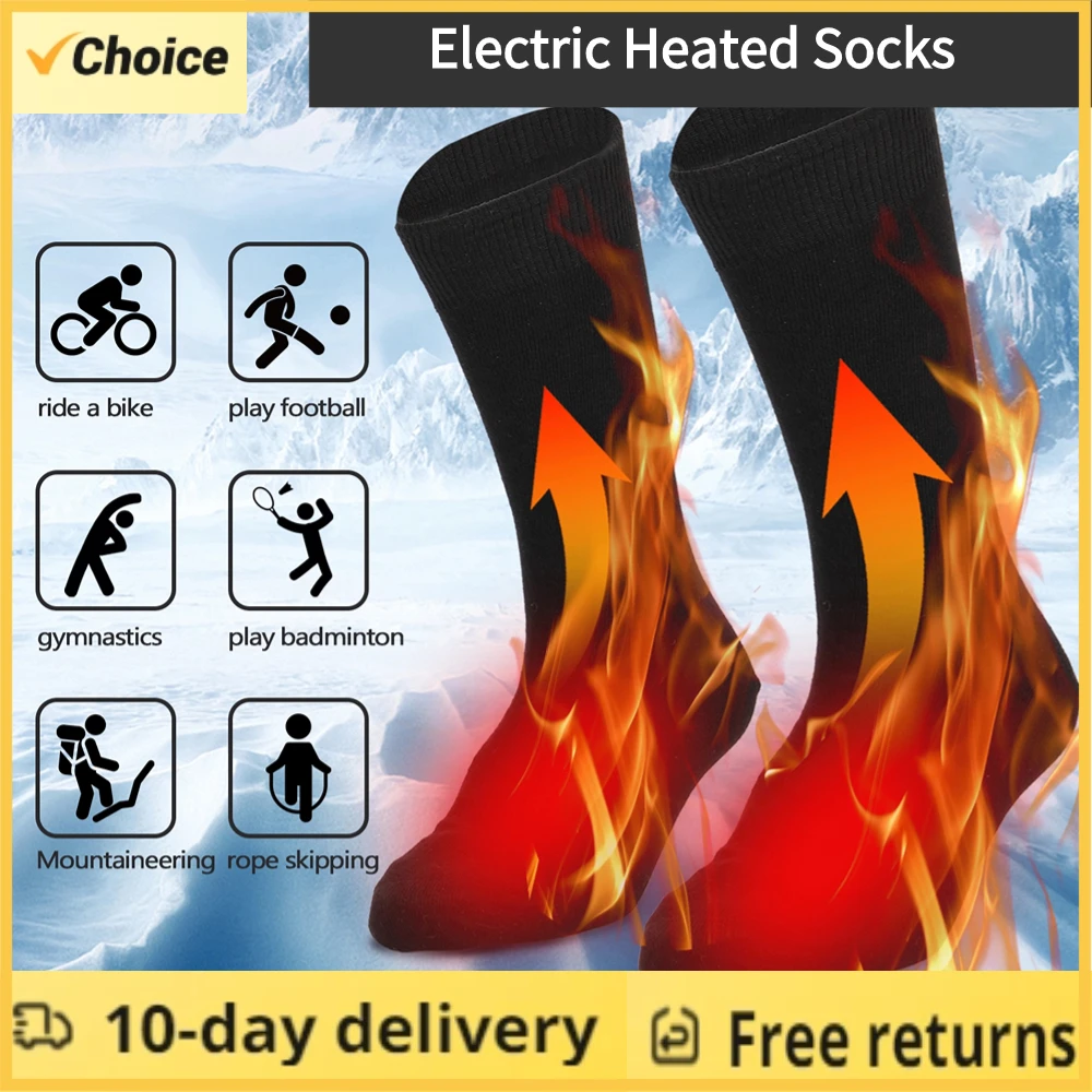 Winter Electric Heating Socks Rechargeable Adjustable Temperature Warm Socks Foot Warmer Unisex Thermal Socks For Camping Ski