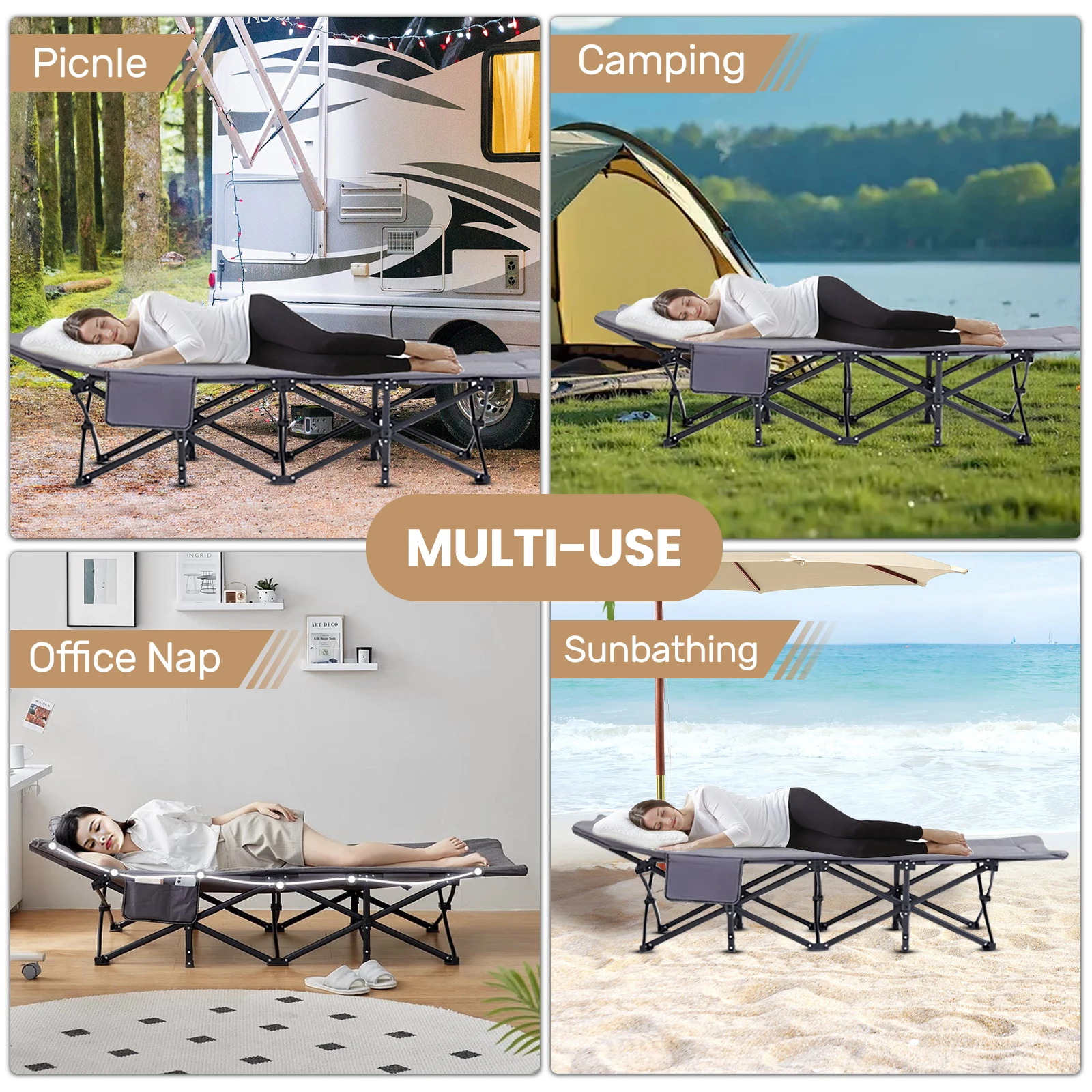 Camping Cot Sun Loungers Portable Folding Bed Outdoor Fishing Assisted Recliner For Camping Patio Pool Indoor Outdoor