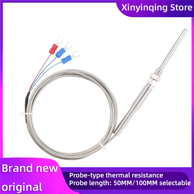 PT100 Probe platinum resistance temperature sensor 1/2/3/4/5M Cable 3wire threaded probe temperature controller Probe 50/100MM