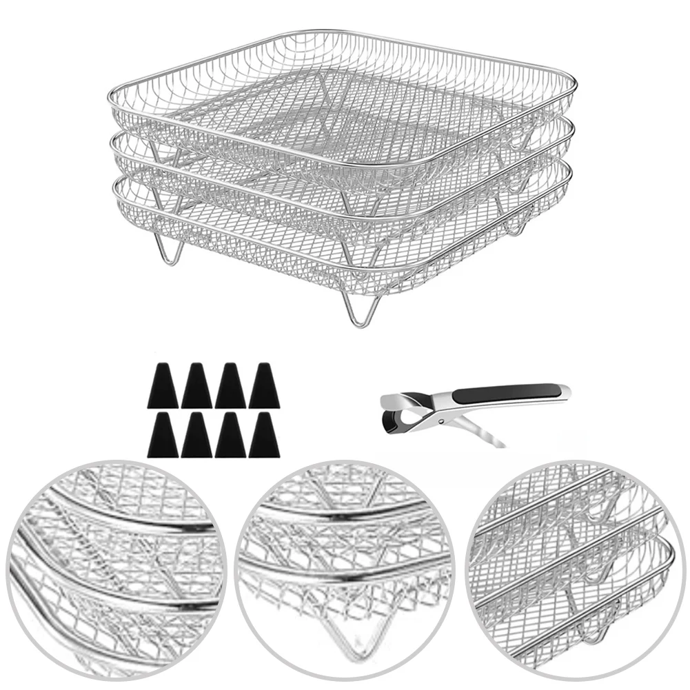 Efficient Cooking Stackable Air Fryer Rack Easy To Clean Heat-Resistant Tongs Rust-Resistant Stainless Steel Cooking Tray